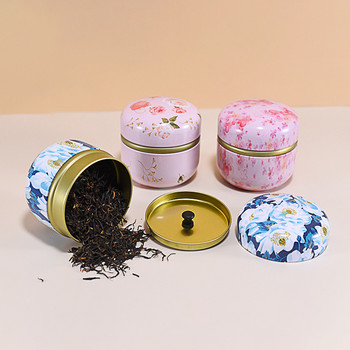 Кутия за опаковане Преносим чай с цветя в японски стил Кръгли малки тенекиени контейнери Чай Кеди Тенекиена ламарина Домакински запечатан буркан за туршия от чай