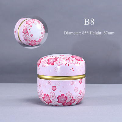 Cutie de ambalare portabilă în stil japonez cu flori pentru ceai, recipiente rotunde mici din tablă, cutie de ceai, tablă de tablă, borcan de murături sigilat de uz casnic