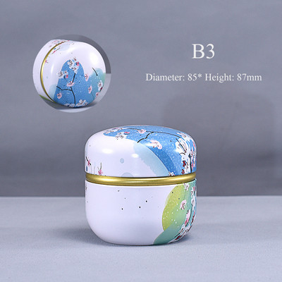 Cutie de ambalare portabilă în stil japonez cu flori pentru ceai, recipiente rotunde mici din tablă, cutie de ceai, tablă de tablă, borcan de murături sigilat de uz casnic