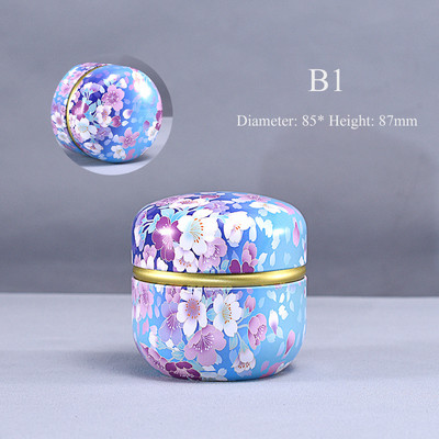 Cutie de ambalare portabilă în stil japonez cu flori pentru ceai, recipiente rotunde mici din tablă, cutie de ceai, tablă de tablă, borcan de murături sigilat de uz casnic