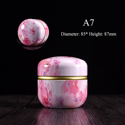 Cutie de ambalare portabilă în stil japonez cu flori pentru ceai, recipiente rotunde mici din tablă, cutie de ceai, tablă de tablă, borcan de murături sigilat de uz casnic