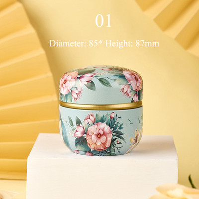 Cutie de ambalare portabilă în stil japonez cu flori pentru ceai, recipiente rotunde mici din tablă, cutie de ceai, tablă de tablă, borcan de murături sigilat de uz casnic