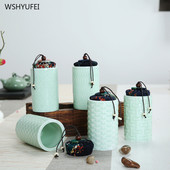 Celadon reljefs ar vāku mājas Ganoderma lucidum tēja kafijas pupiņas biskvīts konfektes aizzīmogotas kannas tabletes pulveris keramikas uzglabāšanas tvertne