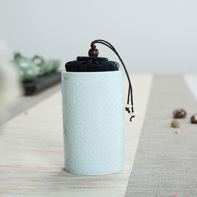 Celadon reljefs ar vāku mājas Ganoderma lucidum tēja kafijas pupiņas biskvīts konfektes aizzīmogotas kannas tabletes pulveris keramikas uzglabāšanas tvertne