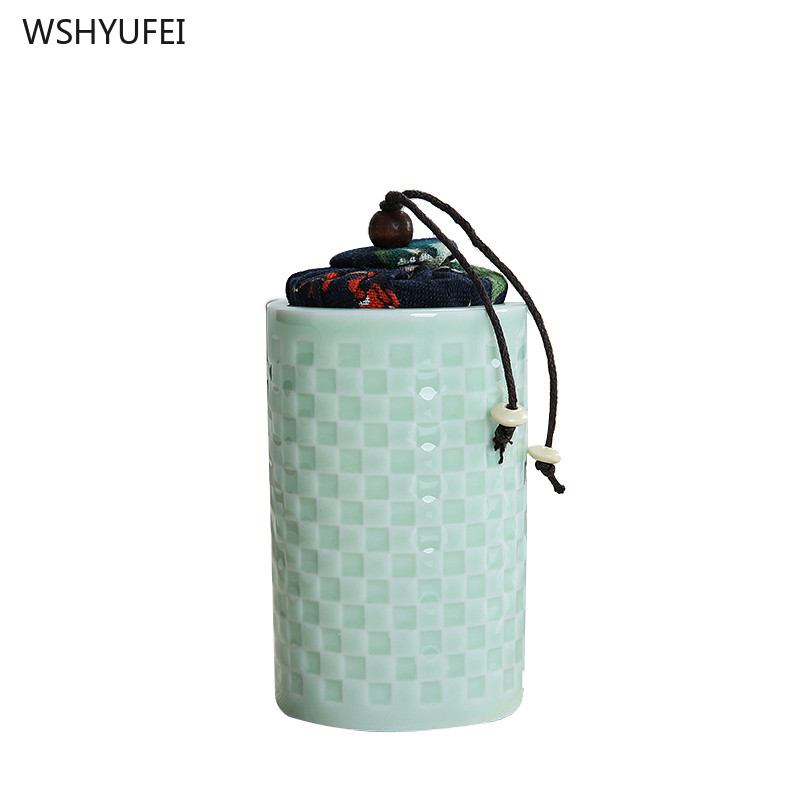 Celadon reljefs ar vāku mājas Ganoderma lucidum tēja kafijas pupiņas biskvīts konfektes aizzīmogotas kannas tabletes pulveris keramikas uzglabāšanas tvertne