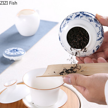 Κινέζικο στυλ Μπλε και Λευκή Πορσελάνη Τσάι Caddy Οικιακή Μικρή Καραμέλα Σφραγισμένο Βάζο Αποθήκευσης Κεραμικά Προμήθειες Κουζίνας