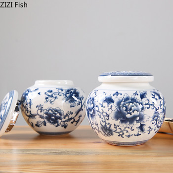 Κινέζικο στυλ Μπλε και Λευκή Πορσελάνη Τσάι Caddy Οικιακή Μικρή Καραμέλα Σφραγισμένο Βάζο Αποθήκευσης Κεραμικά Προμήθειες Κουζίνας