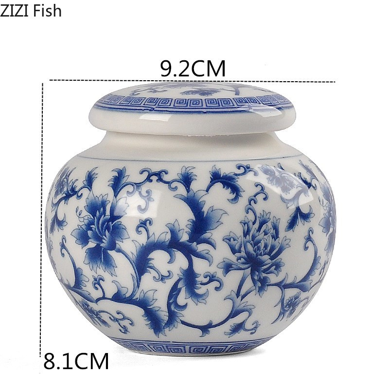 Ķīniešu stila zilā un baltā porcelāna tējas Caddy mājsaimniecības mazas konfekšu glabāšanas burkas Mākslas keramikas virtuves uzglabāšanas piederumi