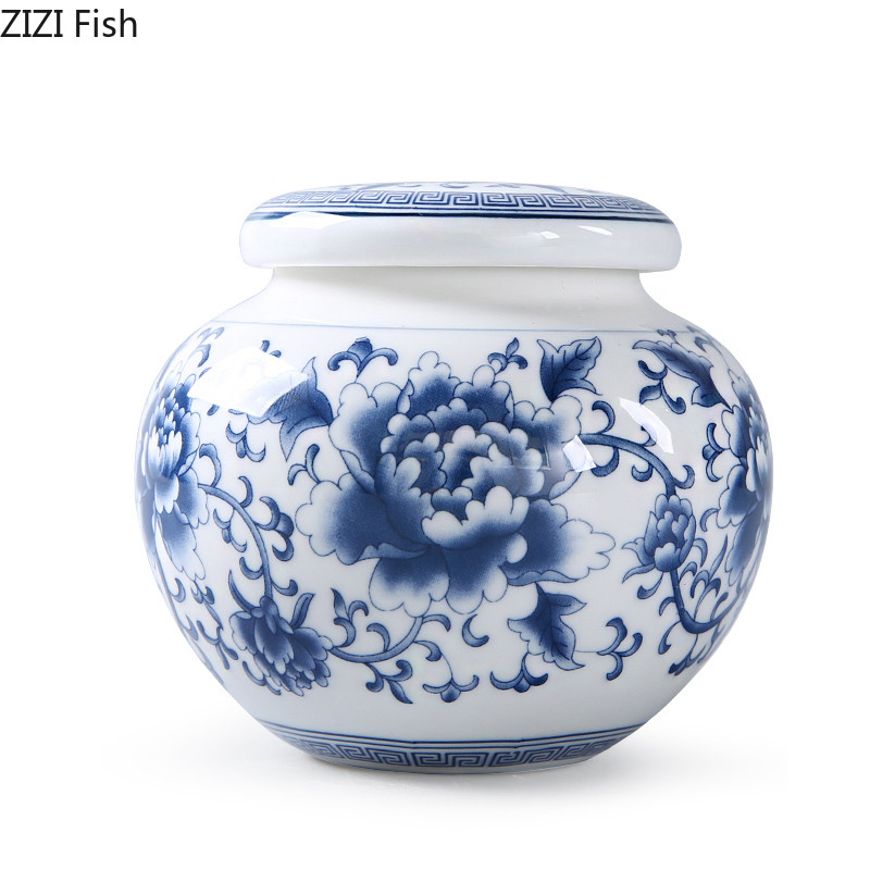 Ķīniešu stila zilā un baltā porcelāna tējas Caddy mājsaimniecības mazas konfekšu glabāšanas burkas Mākslas keramikas virtuves uzglabāšanas piederumi