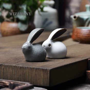 1 ΣΕΤ!WIZAMONY Κινέζικο Tea Pet Ru Kiln Ge Kiln Δύο τύπων Αξεσουάρ τσαγιού Κορυφαίας ποιότητας Σετ τσαγιού Kungfu Tea Lovely Rabbits