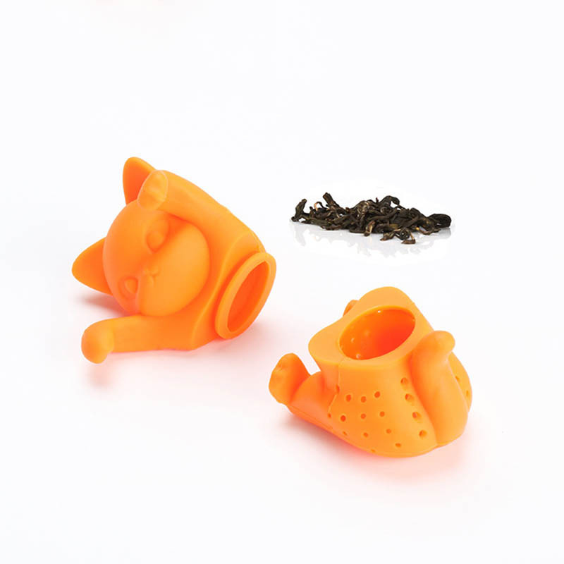 1 db Újrafelhasználható Tea Infuser Teaszűrő Narancssárga Tea Filter Teáskanna Teászsákok Szilikon Aranyos Macska Forma Fűszer Laza Tealevél Gyógynövény eszköz
