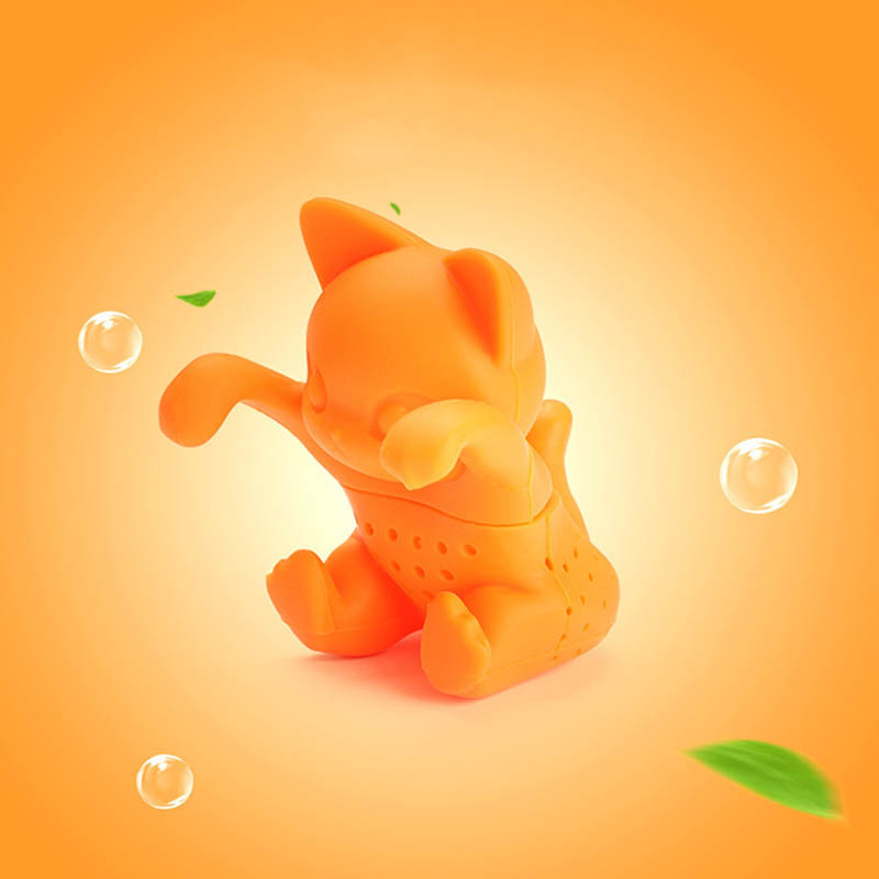 1 db Újrafelhasználható Tea Infuser Teaszűrő Narancssárga Tea Filter Teáskanna Teászsákok Szilikon Aranyos Macska Forma Fűszer Laza Tealevél Gyógynövény eszköz