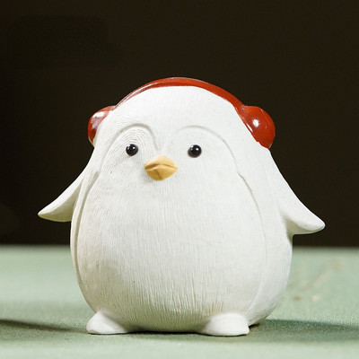 1 gab. Roku darbs purpursarkanā māla burvīgs pingvīns, dzeltens figūriņas rotājums ar pirkstu galiem, tēja, rotaļlieta, tēja Mājdzīvnieki Boutique tējas galda amatniecība