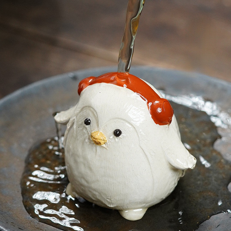 1 gab. Roku darbs purpursarkanā māla burvīgs pingvīns, dzeltens figūriņas rotājums ar pirkstu galiem, tēja, rotaļlieta, tēja Mājdzīvnieki Boutique tējas galda amatniecība