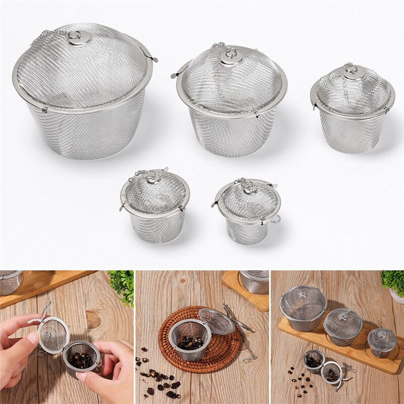Неръждаема стомана Инфузер за подправки за готвене Фина мрежа Насипен чай Билкова цедка Филтър с удължена верига Кухненски топки за подправки