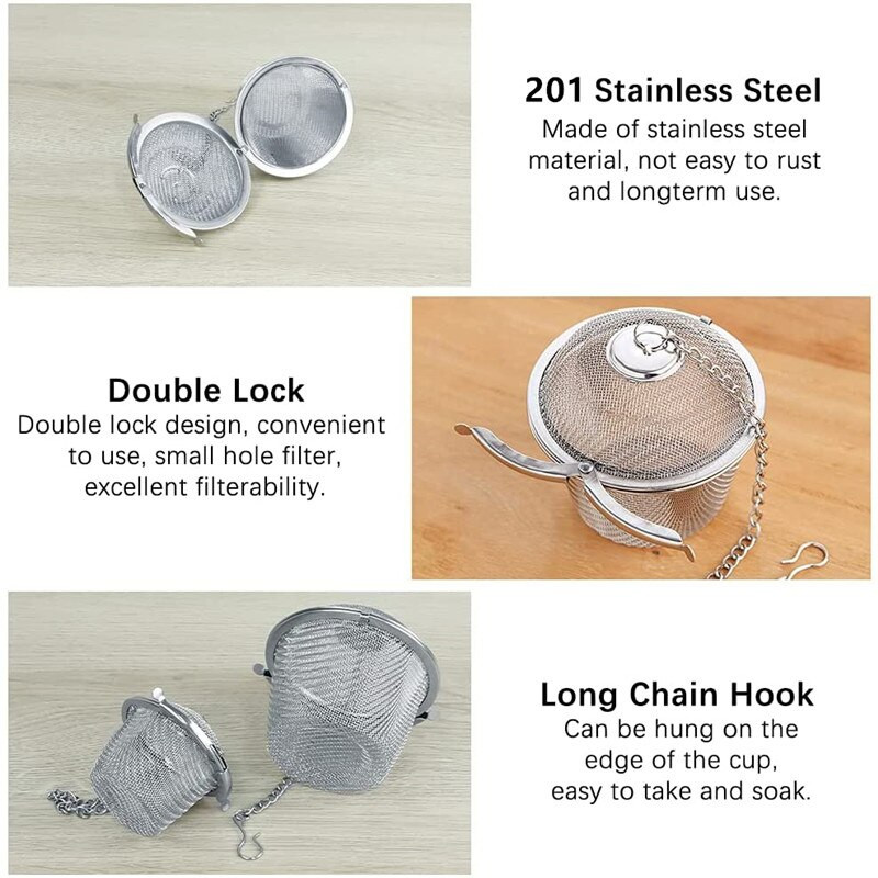 Неръждаема стомана Инфузер за подправки за готвене Фина мрежа Насипен чай Билкова цедка Филтър с удължена верига Кухненски топки за подправки