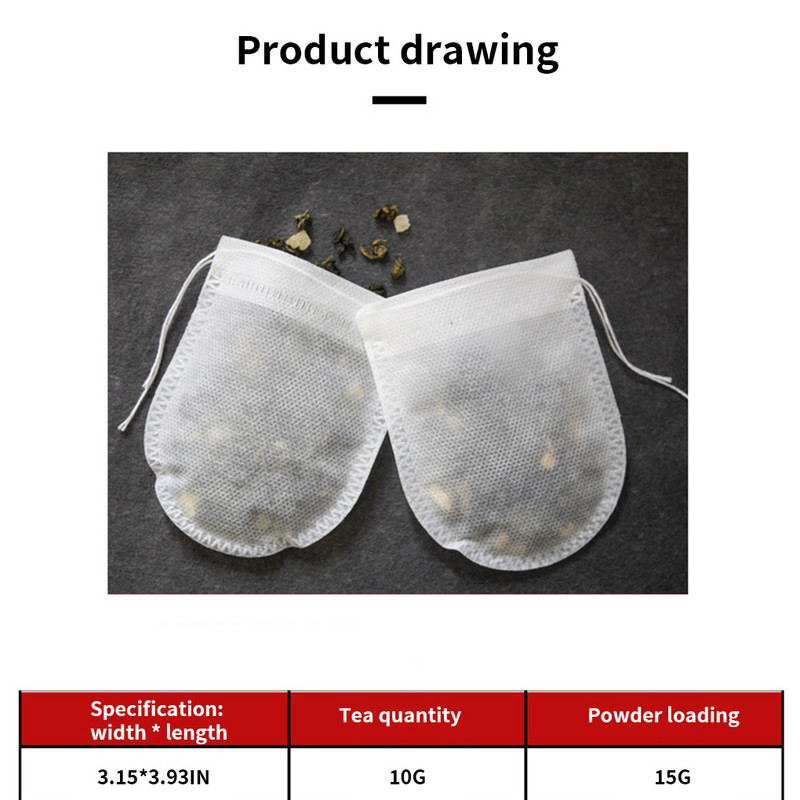 100 vnt Arbatos maišeliai Kvepiantis sandariklis Žolelių arbatos audinio kišenė vienkartinė