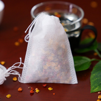 100 бр. Торбички за чай Филтърни торбички за чай от нетъкан текстил за чай с подправки за запарване с конец Heal Seal Еднократни празни торбички за чай 5x7 cm