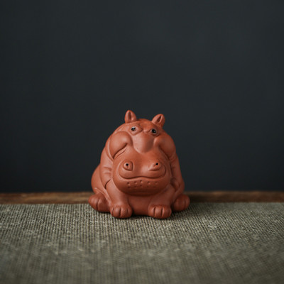 Mini ujjbegy lila agyagtea háziállat kézzel készített víziló szobor díszek házi kézművesség kínai teáskészlet dekorációs kiegészítők ajándékok