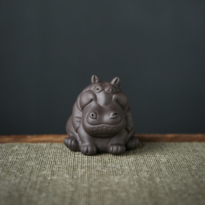 Mini ujjbegy lila agyagtea háziállat kézzel készített víziló szobor díszek házi kézművesség kínai teáskészlet dekorációs kiegészítők ajándékok