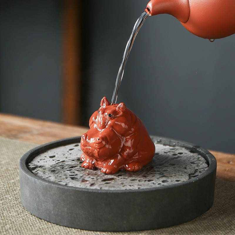 Mini ujjbegy lila agyagtea háziállat kézzel készített víziló szobor díszek házi kézművesség kínai teáskészlet dekorációs kiegészítők ajándékok