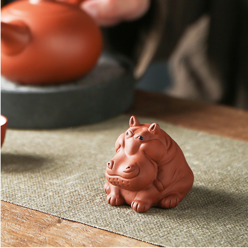 Mini ujjbegy lila agyagtea háziállat kézzel készített víziló szobor díszek házi kézművesség kínai teáskészlet dekorációs kiegészítők ajándékok