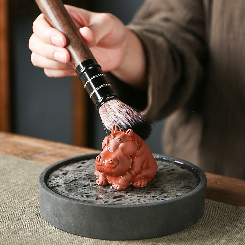 Mini ujjbegy lila agyagtea háziállat kézzel készített víziló szobor díszek házi kézművesség kínai teáskészlet dekorációs kiegészítők ajándékok