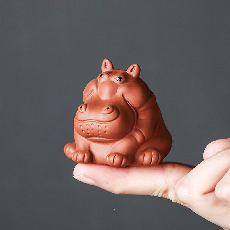 Mini ujjbegy lila agyagtea háziállat kézzel készített víziló szobor díszek házi kézművesség kínai teáskészlet dekorációs kiegészítők ajándékok