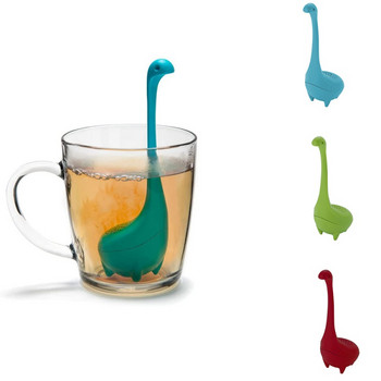 Забавен силиконов чай Infuser Loch Ness Monster Цедки за чай Nessie Dinosaur Филтър за изтичане на чай с дълга дръжка Аксесоар Кухня