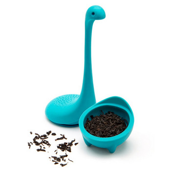 Забавен силиконов чай Infuser Loch Ness Monster Цедки за чай Nessie Dinosaur Филтър за изтичане на чай с дълга дръжка Аксесоар Кухня