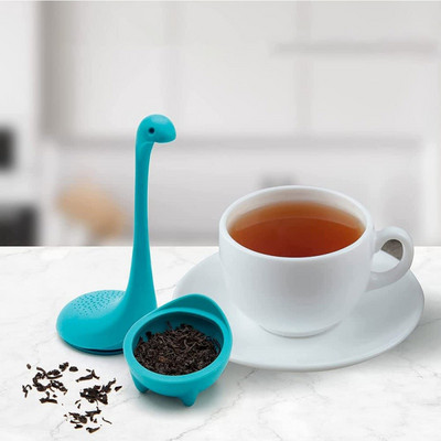 Infuzor amuzant de ceai din silicon Loch Ness Monster Filtru pentru scurgeri de ceai Nessie, cu mâner lung, accesoriu de bucătărie