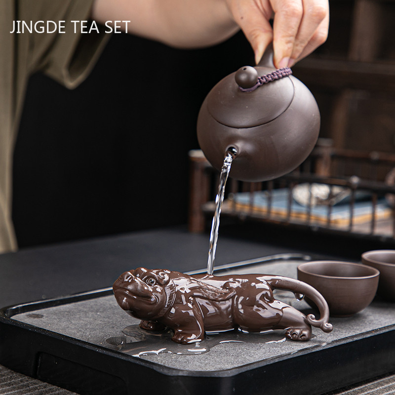 Tradition Purple Clay Pixiu Ornament Mic Ceai Norocos Masa de Ceai pentru Animale de companie Accesorii Creative Set de Ceai Artizanat Decor de birou