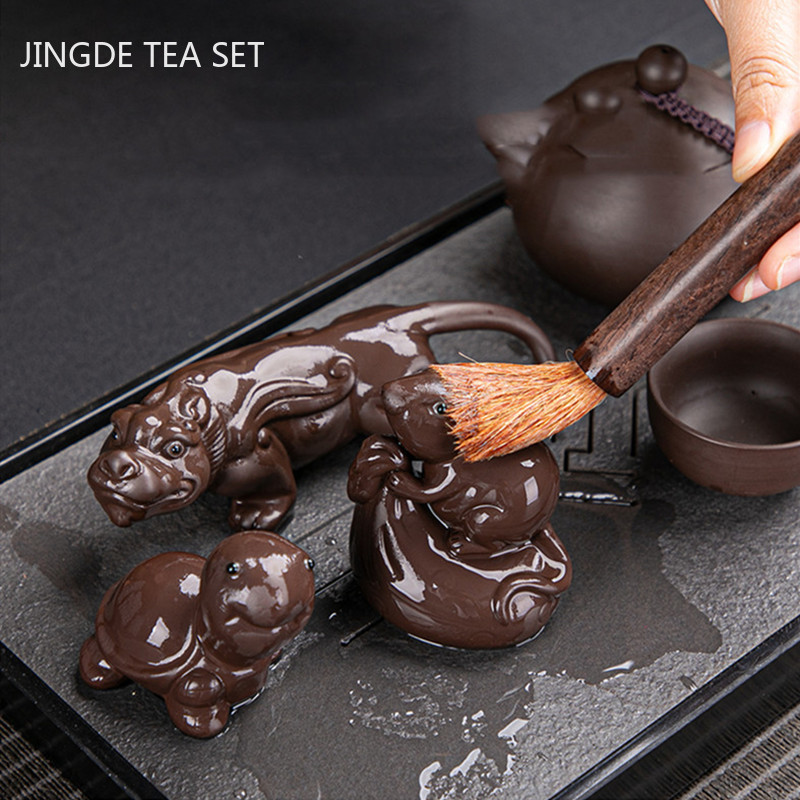 Tradition Purple Clay Pixiu Ornament Mic Ceai Norocos Masa de Ceai pentru Animale de companie Accesorii Creative Set de Ceai Artizanat Decor de birou