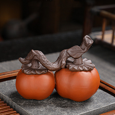 Radošs hurmas modelis Purpursarkanā māla tēja Mājdzīvnieks Veiksmi Mājas Ornaments Roku darbs Amatniecība Ķīniešu tējas galda dekorēšanas piederumi