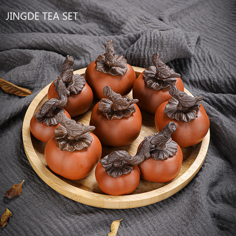 Radošs hurmas modelis Purpursarkanā māla tēja Mājdzīvnieks Veiksmi Mājas Ornaments Roku darbs Amatniecība Ķīniešu tējas galda dekorēšanas piederumi