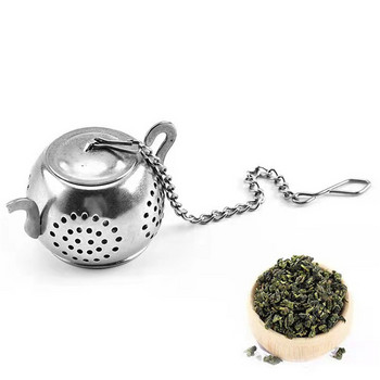 Метална цедка за чай Форма на чайник Насипен чай Наливна машина за чай Листа от неръждаема стомана Цедка Верига Тава за отцеждане Чайни прибори