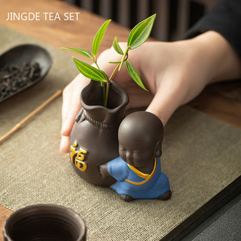 Креативност Ръчно изработена лилава глина Чай Домашен любимец Буда Монах Прасенце Статуя Орнаменти Настолна саксия Декорация на маса за домашен чай Подаръци