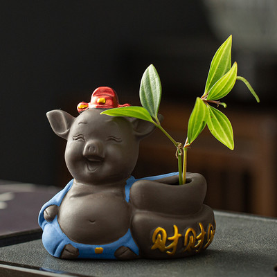 Creativitate, lucrat manual, ceai din lut mov, animal de companie, călugăr Buddha, porcușor, statuie, ornamente, ghiveci cu flori de birou, ghiveci pentru casa, cadouri de decorare pentru masă