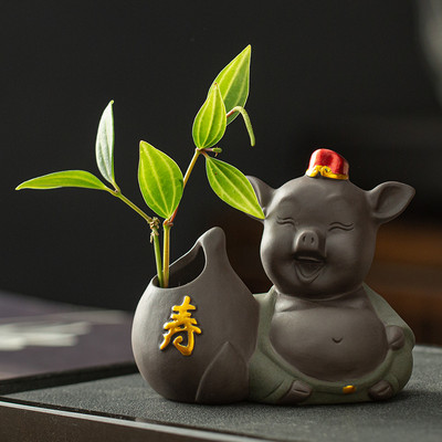 Creativitate, lucrat manual, ceai din lut mov, animal de companie, călugăr Buddha, porcușor, statuie, ornamente, ghiveci cu flori de birou, ghiveci pentru casa, cadouri de decorare pentru masă