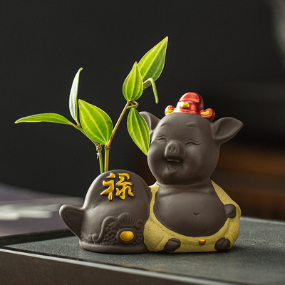 Creativitate, lucrat manual, ceai din lut mov, animal de companie, călugăr Buddha, porcușor, statuie, ornamente, ghiveci cu flori de birou, ghiveci pentru casa, cadouri de decorare pentru masă