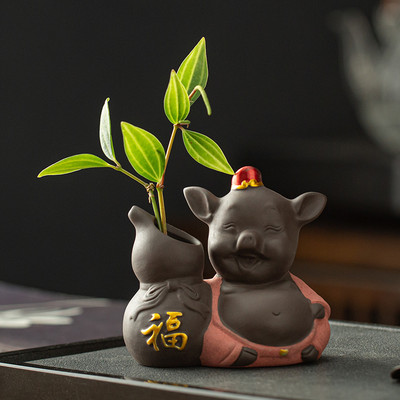 Creativitate, lucrat manual, ceai din lut mov, animal de companie, călugăr Buddha, porcușor, statuie, ornamente, ghiveci cu flori de birou, ghiveci pentru casa, cadouri de decorare pentru masă