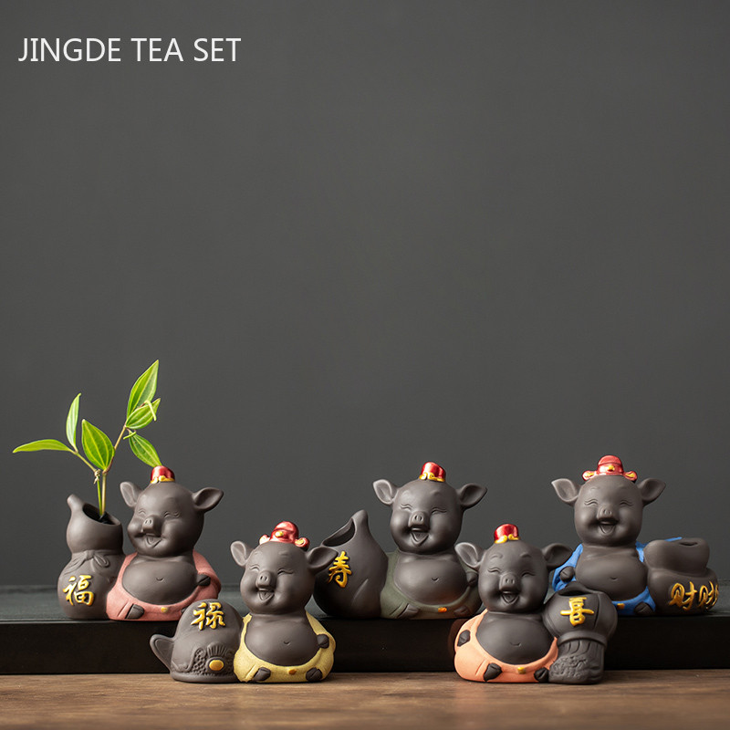 Creativitate, lucrat manual, ceai din lut mov, animal de companie, călugăr Buddha, porcușor, statuie, ornamente, ghiveci cu flori de birou, ghiveci pentru casa, cadouri de decorare pentru masă