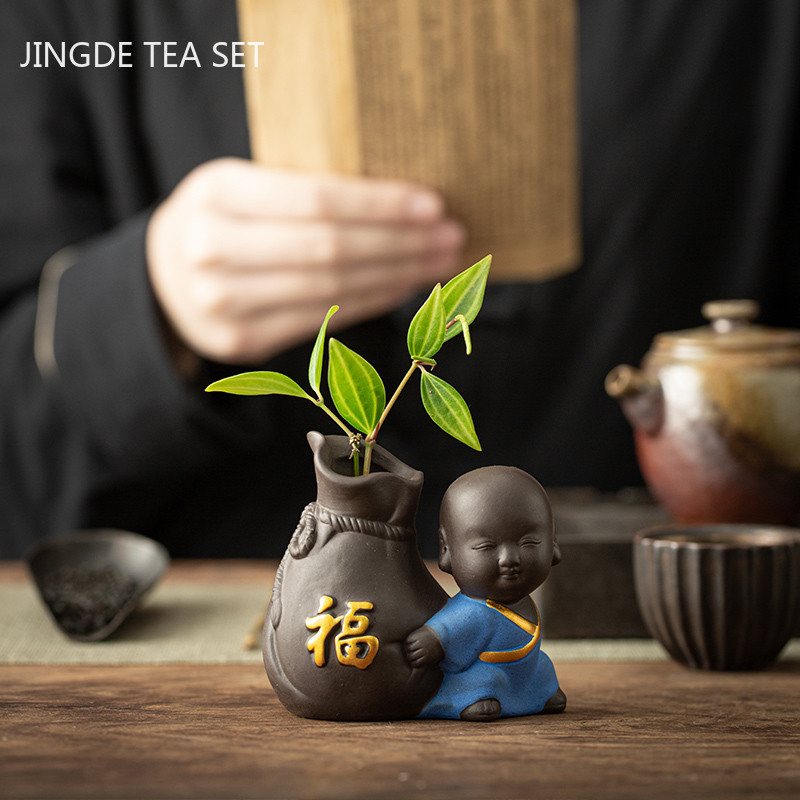 Creativitate, lucrat manual, ceai din lut mov, animal de companie, călugăr Buddha, porcușor, statuie, ornamente, ghiveci cu flori de birou, ghiveci pentru casa, cadouri de decorare pentru masă