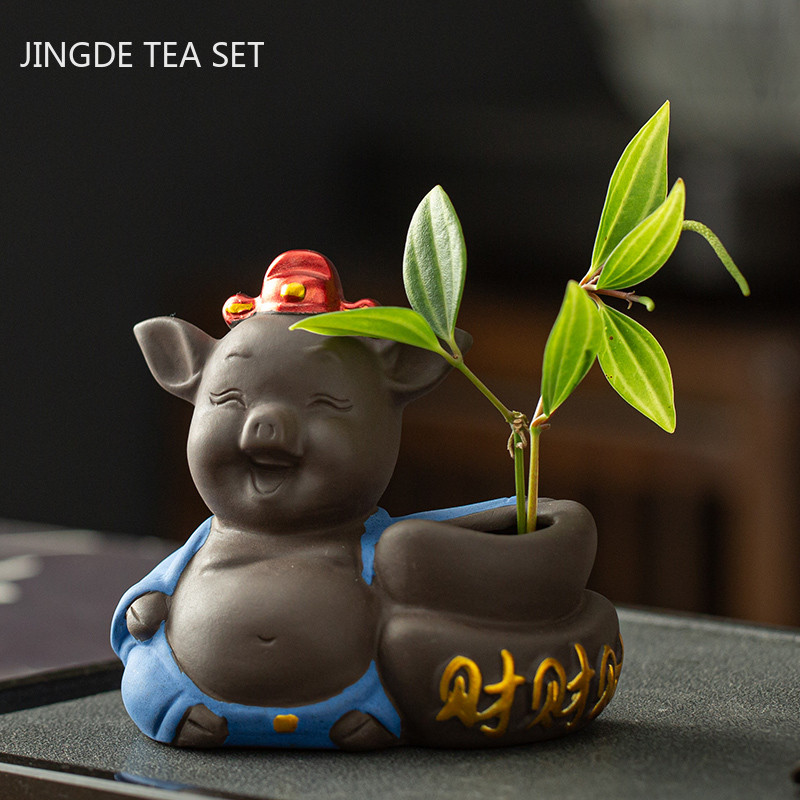 Creativitate, lucrat manual, ceai din lut mov, animal de companie, călugăr Buddha, porcușor, statuie, ornamente, ghiveci cu flori de birou, ghiveci pentru casa, cadouri de decorare pentru masă