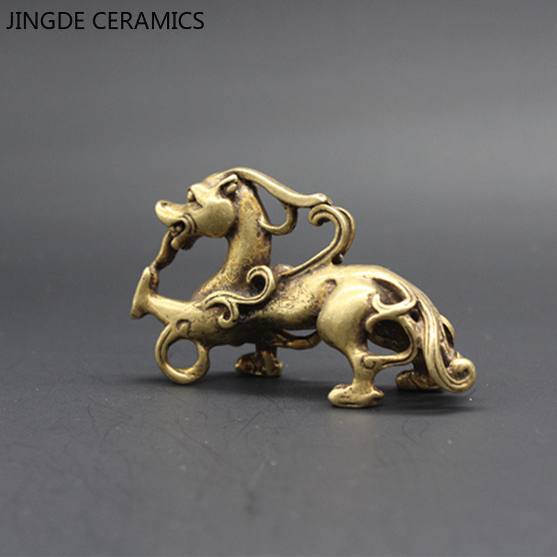 Ρετρό χάλκινα μικρά χαριτωμένα ειδώλια δράκου Μινιατούρες στολίδι επιφάνειας εργασίας Διακοσμήσεις αξεσουάρ Μεταλλικό ορείχαλκο Ζώο τσαγιού Διακοσμητικά για κατοικίδια