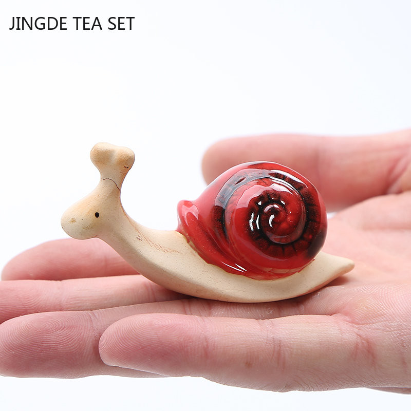 3db/készlet Nappali Kis csiga Tea Háziállatok Díszek Kerámia Bonsai Mikro Táj Otthon Asztali Dekoráció Teáskészlet Kiegészítők