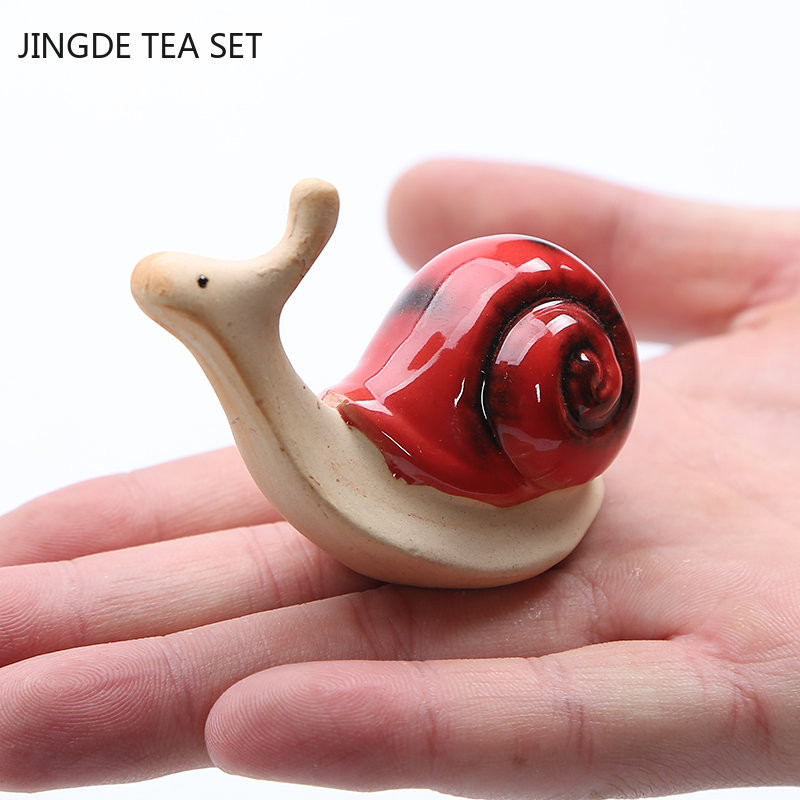 3db/készlet Nappali Kis csiga Tea Háziállatok Díszek Kerámia Bonsai Mikro Táj Otthon Asztali Dekoráció Teáskészlet Kiegészítők