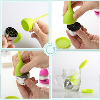 1 τεμ Cute Tea 7 Χρώμα Sweet Leaf Silicone Tea Infuser Επαναχρησιμοποιούμενο σουρωτήρι Δίσκος σταγόνων Novelty Tea Ball Herbal Spice Filter Tea Tools