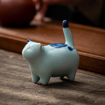 Μικρή κεραμική γάτα Χειροποίητη διακόσμηση τσαγιού για κατοικίδιο Παιχνίδι Kung Fu Tea Set Τελετή Στολίδι Τσάι Φιγούρα Kitty Tea Pet