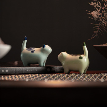Малка керамична котка, ръчно изработена чайна играчка за декорация на домашен любимец Кунг-фу Чаен сервиз Церемония Чаен орнамент Фигура Коте Чаен домашен любимец